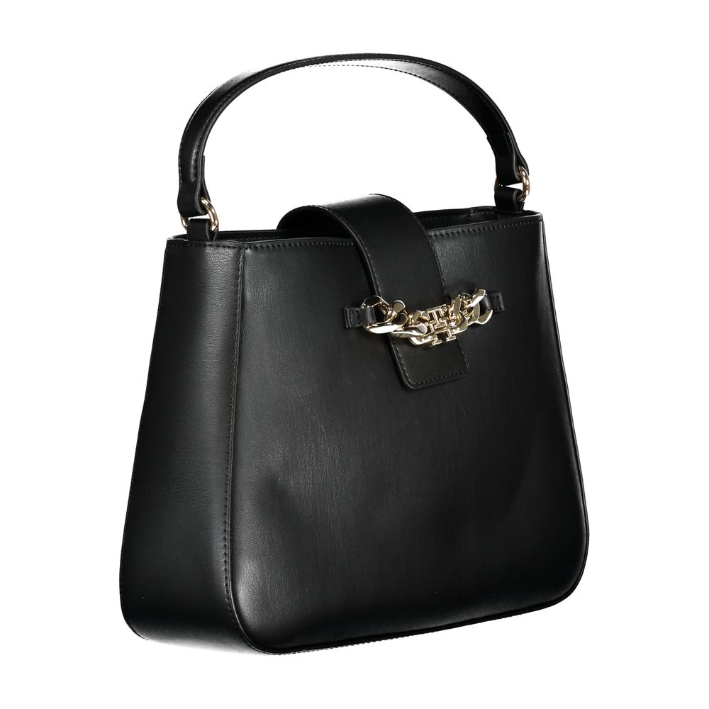 Tommy Hilfiger Nero black polyurethane women's handbag with sleek design and gold-tone hardware.
