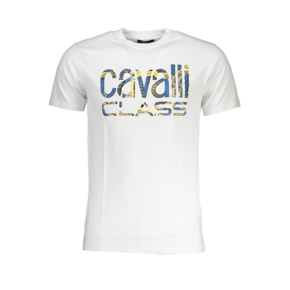 Cavalli Class Bianco cotton men's T-shirt with round neckline and short sleeves, featuring subtle branding detail.