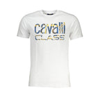 Cavalli Class Bianco cotton men's T-shirt with round neckline and short sleeves, featuring subtle branding detail.