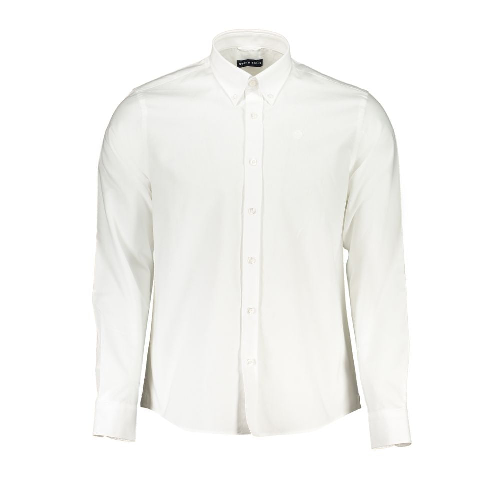White cotton men's shirt by North Sails featuring a classic design and button-down collar, displayed on a hanger.