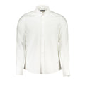 White cotton men's shirt by North Sails featuring a classic design and button-down collar, displayed on a hanger.