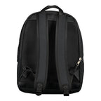 Black Tommy Hilfiger polyester men's backpack with multiple compartments and adjustable straps, designed for everyday use.