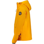 Men's Napapijri orange jacket made from recycled polyester, featuring a modern outdoor design and durable fabric.