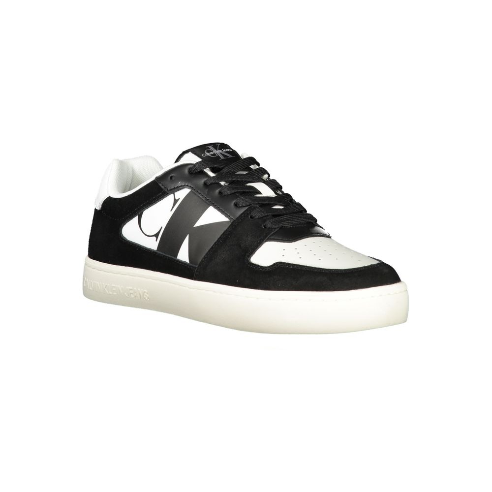 White Calvin Klein men's sneaker made of polyester, featuring a sleek design and casual athletic style.