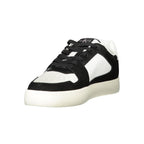 Calvin Klein white polyester men's sneaker with sleek design and white laces, showcasing a casual athletic footwear style.