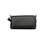 Calvin Klein black polyurethane women's handbag with sleek design and top handle, stylish accessory for everyday use.