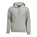 Gray cotton men's hoodie by Napapijri featuring a relaxed fit and casual style, shown on a plain background.