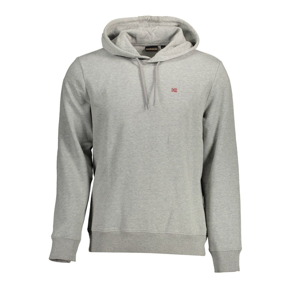Gray cotton men's hoodie by Napapijri featuring a relaxed fit and casual style, shown on a plain background.