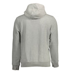 Gray Napapijri men's cotton hoodie displayed on a model, featuring a relaxed fit and casual style.
