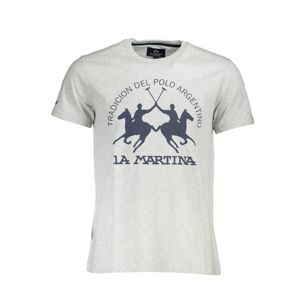 La Martina Grigio cotton men's T-shirt with crew neck and short sleeves, displayed flat on a plain background.