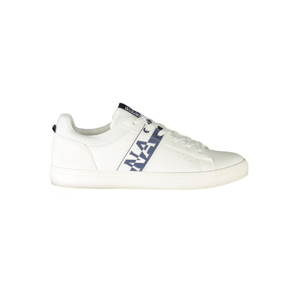 White leather men's sneaker by Napapijri featuring a sleek design and comfortable fit.