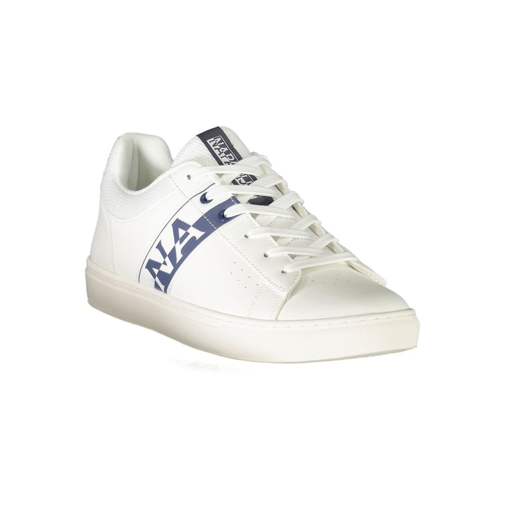 White leather men's sneaker by Napapijri featuring a sleek design and lace-up closure.