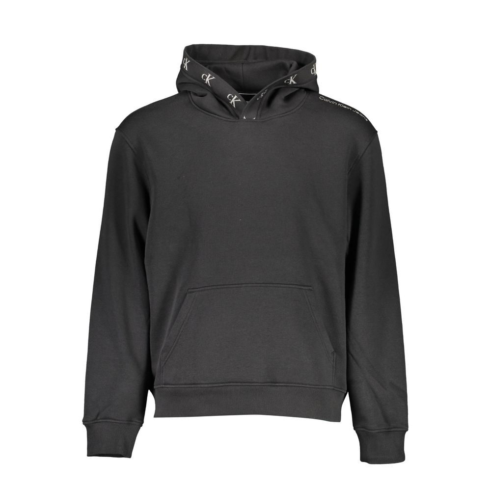 Calvin Klein black cotton men's hooded sweatshirt with front pocket and ribbed cuffs, casual and comfortable for everyday wear