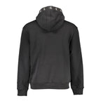 Calvin Klein black cotton men's hoodie sweatshirt with a hood, long sleeves, and a relaxed fit.