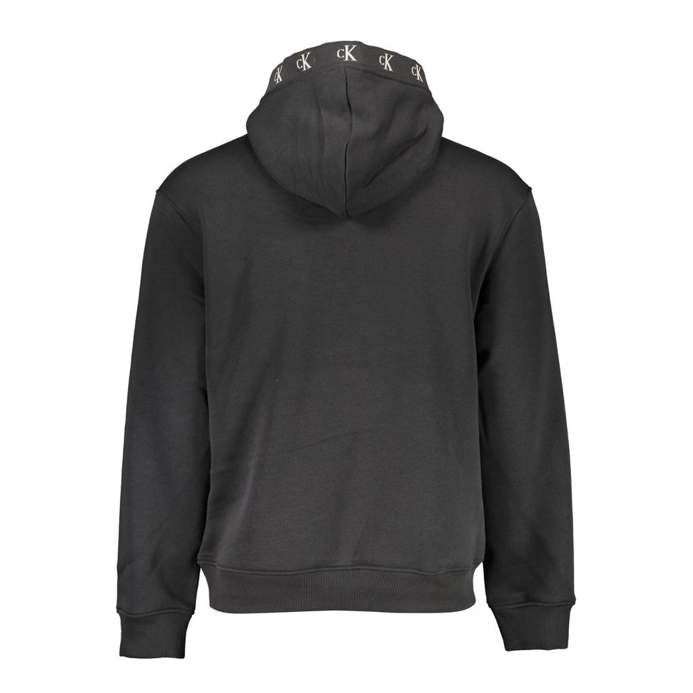 Calvin Klein black cotton men's hoodie sweatshirt with a hood, long sleeves, and a relaxed fit.