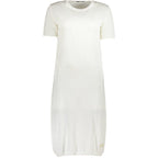 Cavalli Class Bianco Viscosa women’s dress featuring a stylish, flowing design perfect for elegant occasions.