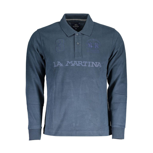 La Martina Blue Cotton Men Polo Shirt La Martina