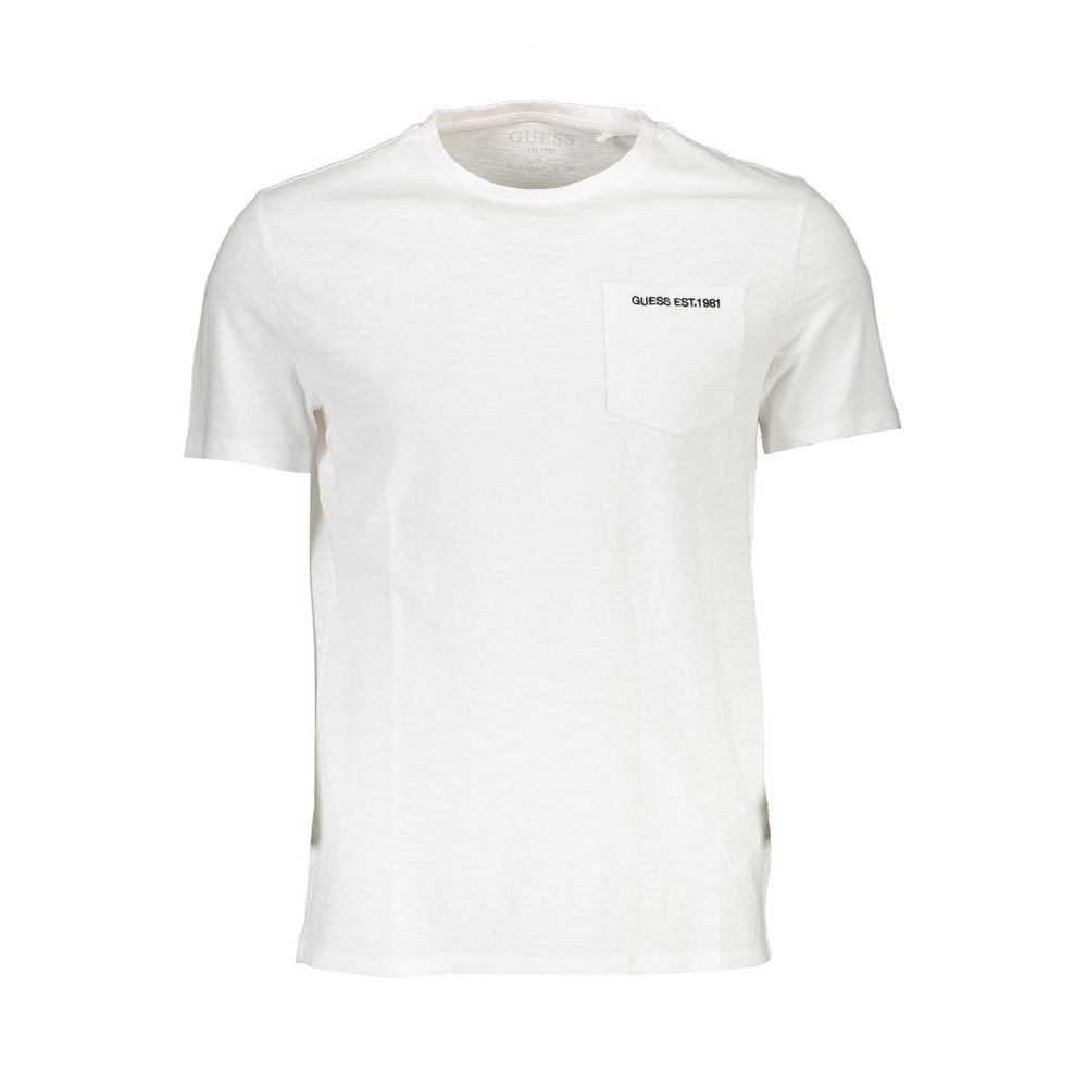 Guess Jeans men's white cotton T-shirt with crew neck and short sleeves, casual and comfortable for everyday wear.
