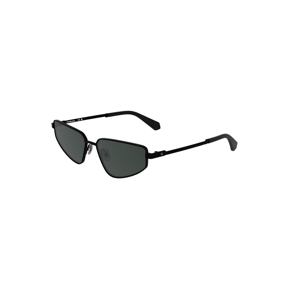Calvin Klein black metal women's sunglasses with sleek frame and dark tinted lenses.
