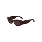 Calvin Klein Rosso acetate women's sunglasses with rounded frames and dark tinted lenses on a white background.