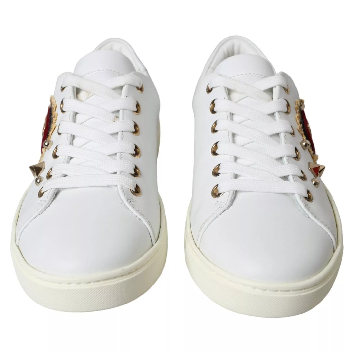 Dolce & Gabbana White Leather Gold Red Heart Sneakers Shoes Dolce & Gabbana
