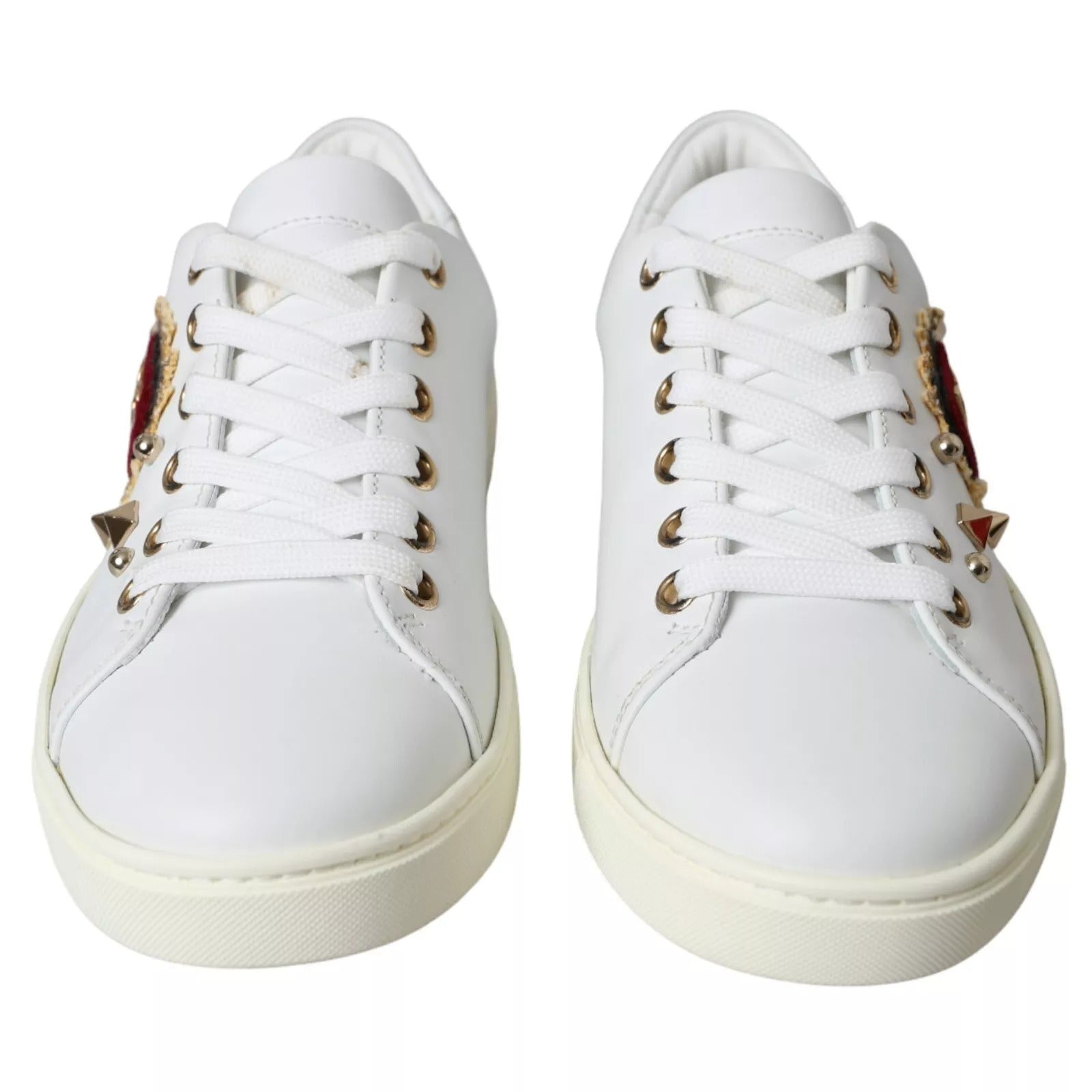 Dolce & Gabbana White Leather Gold Red Heart Sneakers Shoes Dolce & Gabbana
