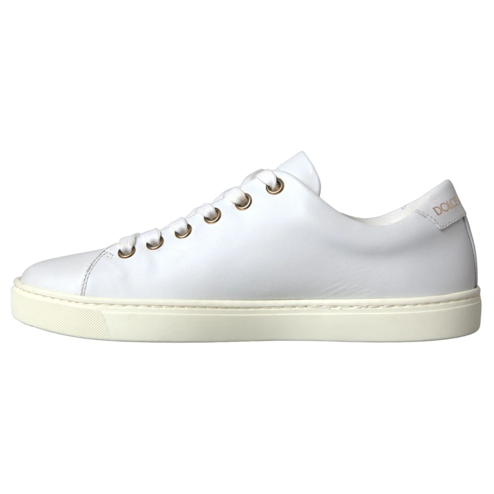 Dolce & Gabbana White Leather Gold Red Heart Sneakers Shoes Dolce & Gabbana