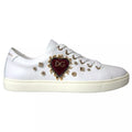 Dolce & Gabbana White Leather Gold Red Heart Sneakers Shoes - Eljoys Fashion 