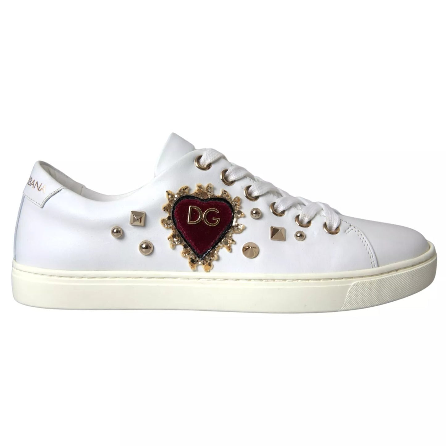 Dolce & Gabbana White Leather Gold Red Heart Sneakers Shoes Dolce & Gabbana