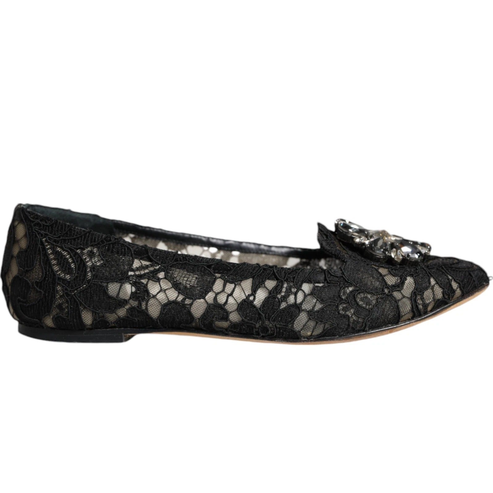 Dolce & Gabbana Black Lace Crystal Ballet Flats Loafer Shoes Dolce & Gabbana