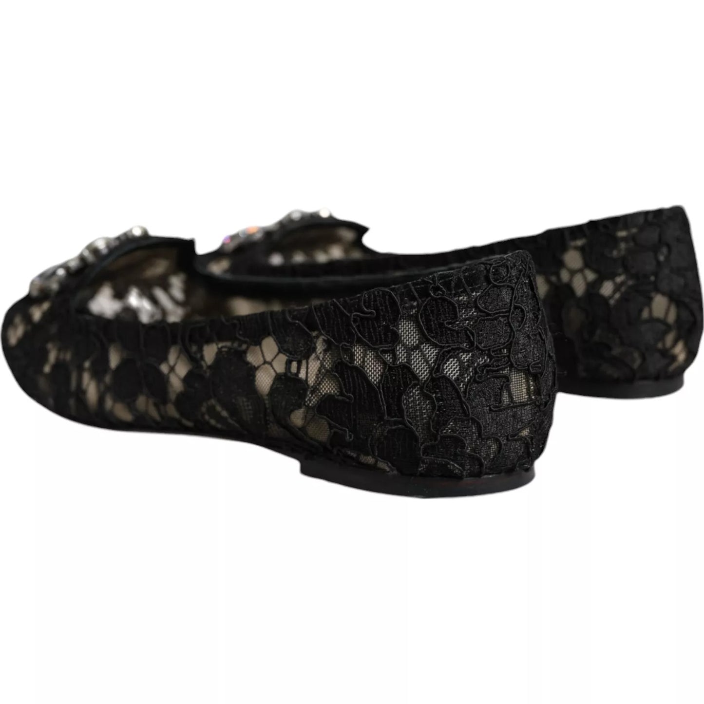 Dolce & Gabbana Black Lace Crystal Ballet Flats Loafer Shoes Dolce & Gabbana