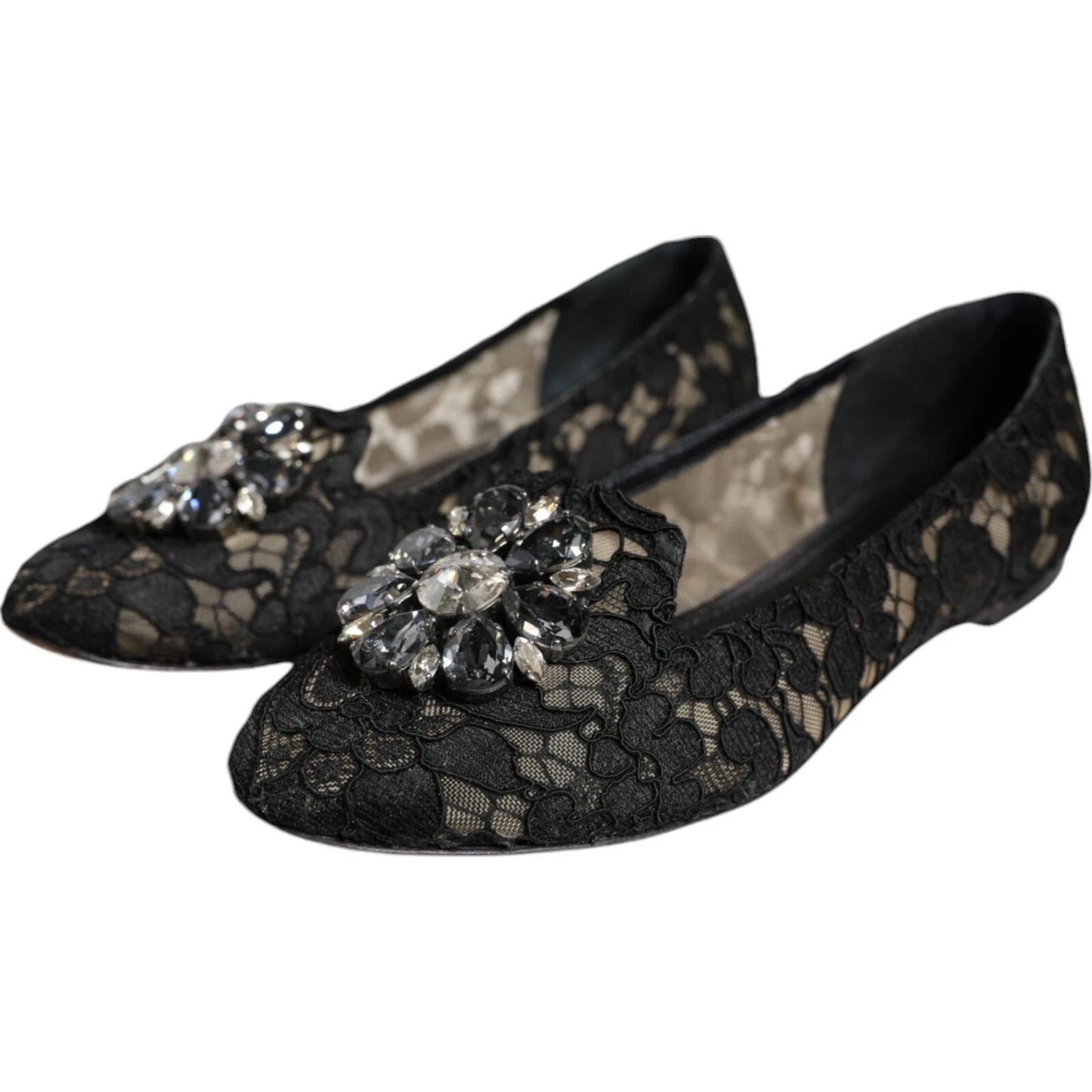 Dolce & Gabbana Black Lace Crystal Ballet Flats Loafer Shoes Dolce & Gabbana