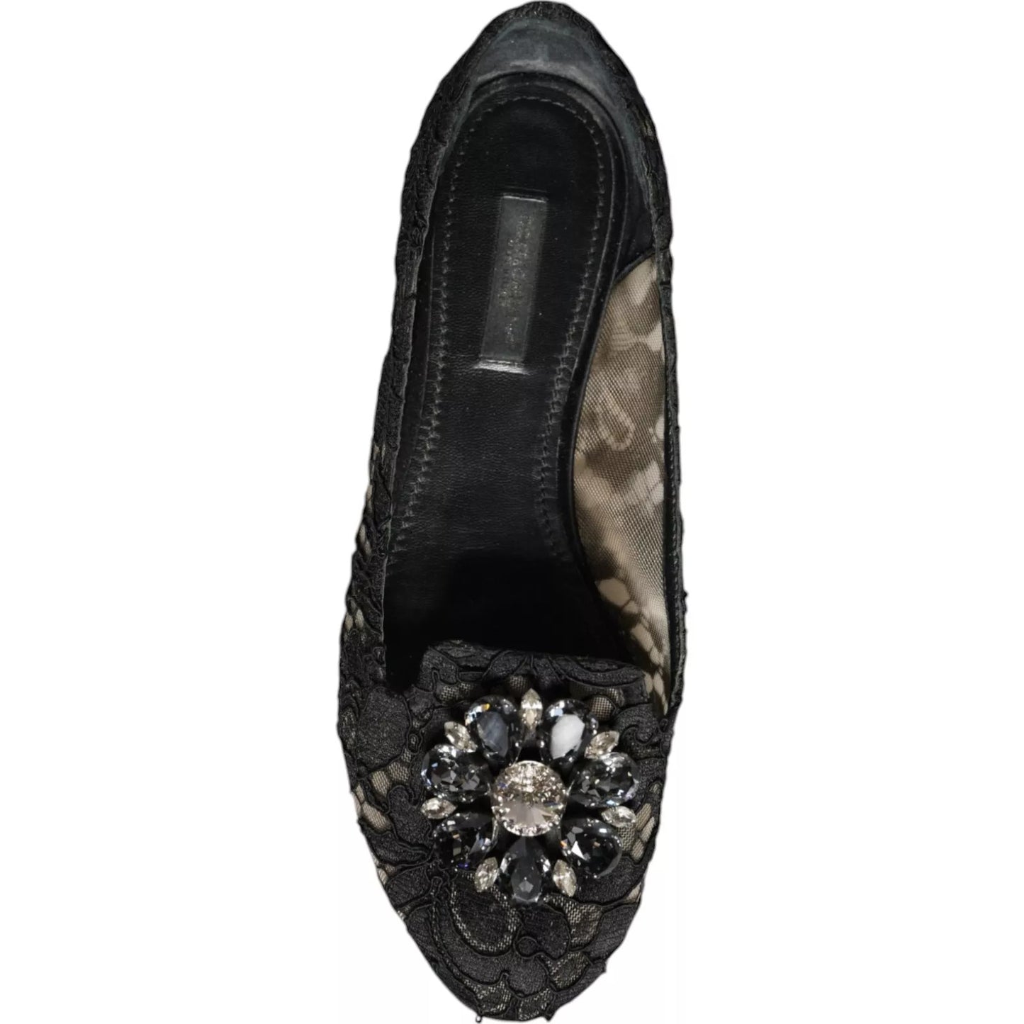 Dolce & Gabbana Black Lace Crystal Ballet Flats Loafer Shoes Dolce & Gabbana