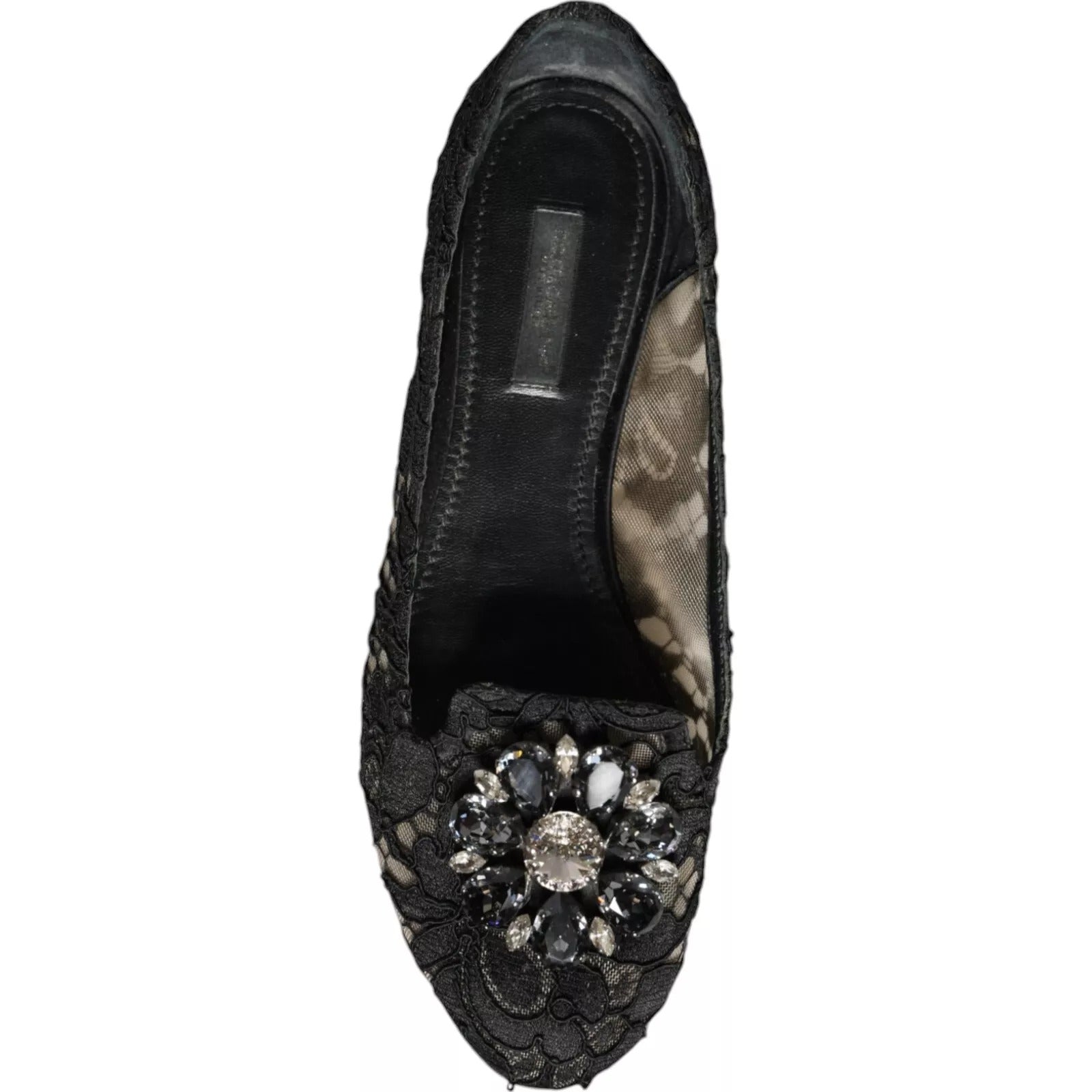 Dolce & Gabbana Black Lace Crystal Ballet Flats Loafer Shoes Dolce & Gabbana