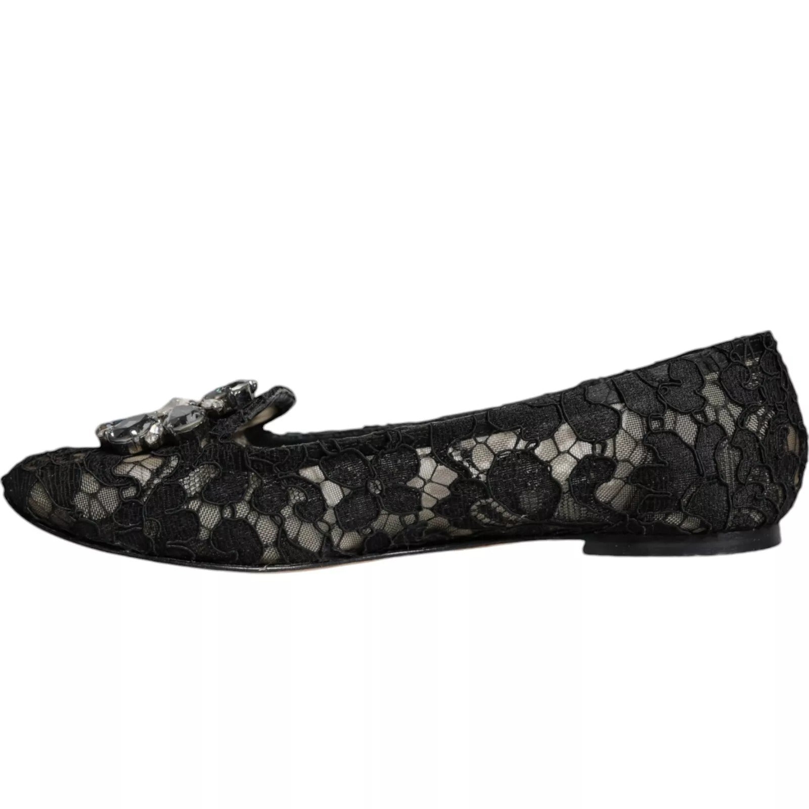 Dolce & Gabbana Black Lace Crystal Ballet Flats Loafer Shoes Dolce & Gabbana