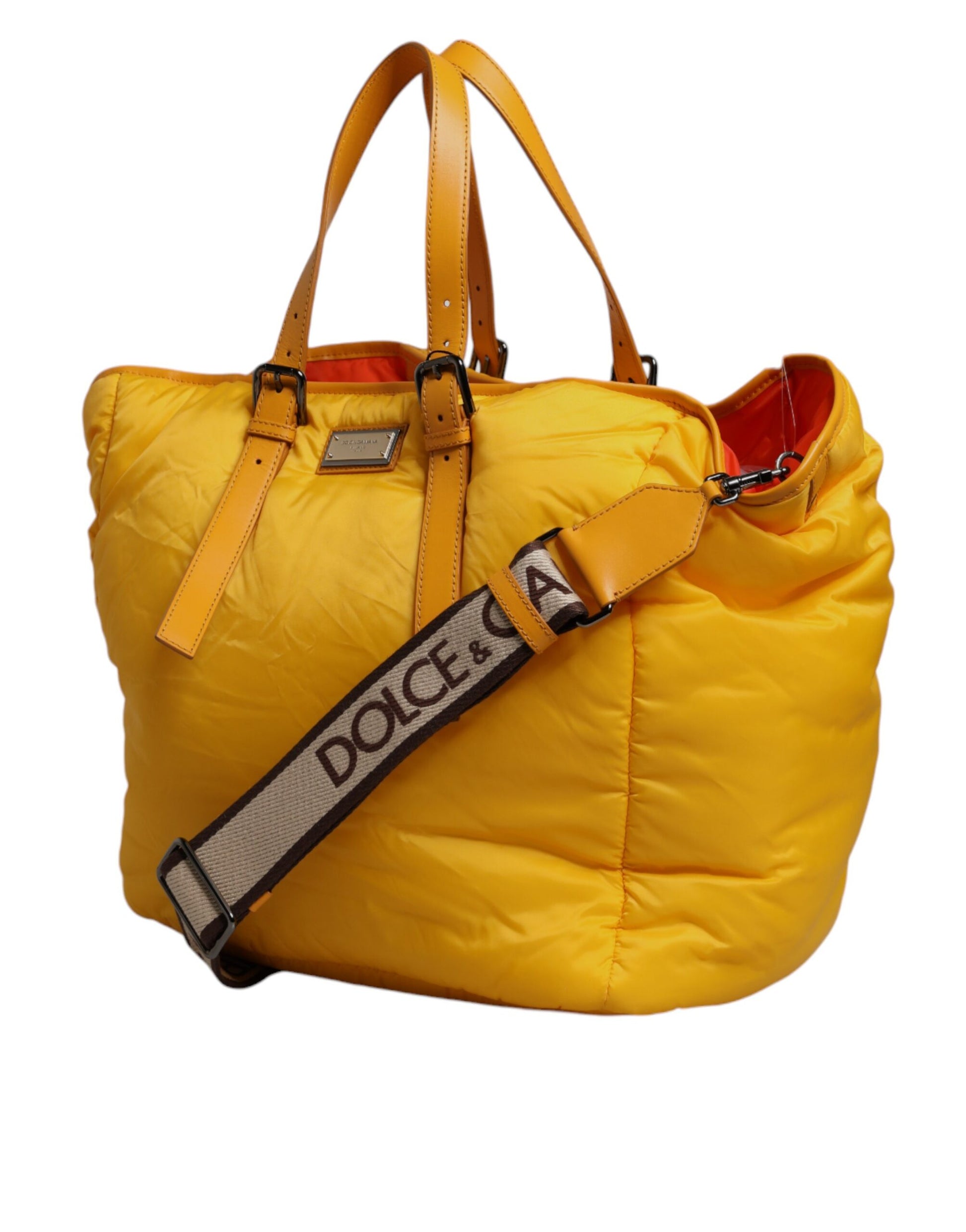 Dolce & Gabbana Yellow Orange Nylon Logo Plaque Hand Shoulder Tote Bag Dolce & Gabbana