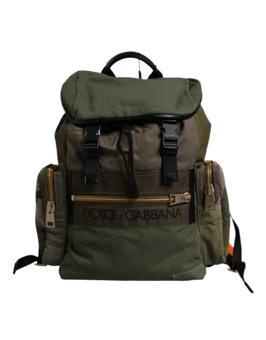 Dolce & Gabbana Green Patchwork Travel Backpack Military Bag Dolce & Gabbana