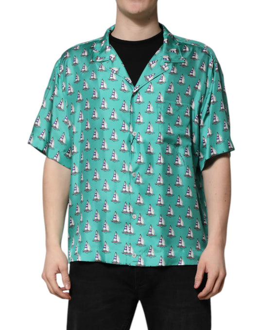 Dolce & Gabbana Green Printed Short Sleeves Casual Shirt Dolce & Gabbana