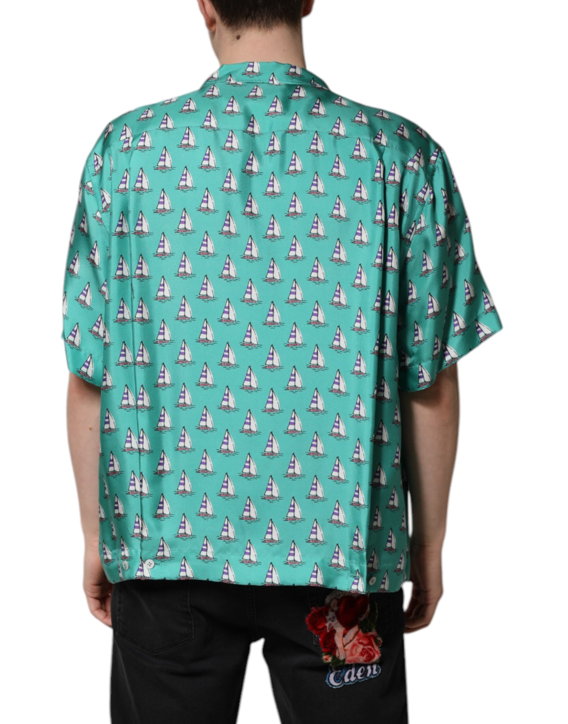 Dolce & Gabbana Green Printed Short Sleeves Casual Shirt Dolce & Gabbana