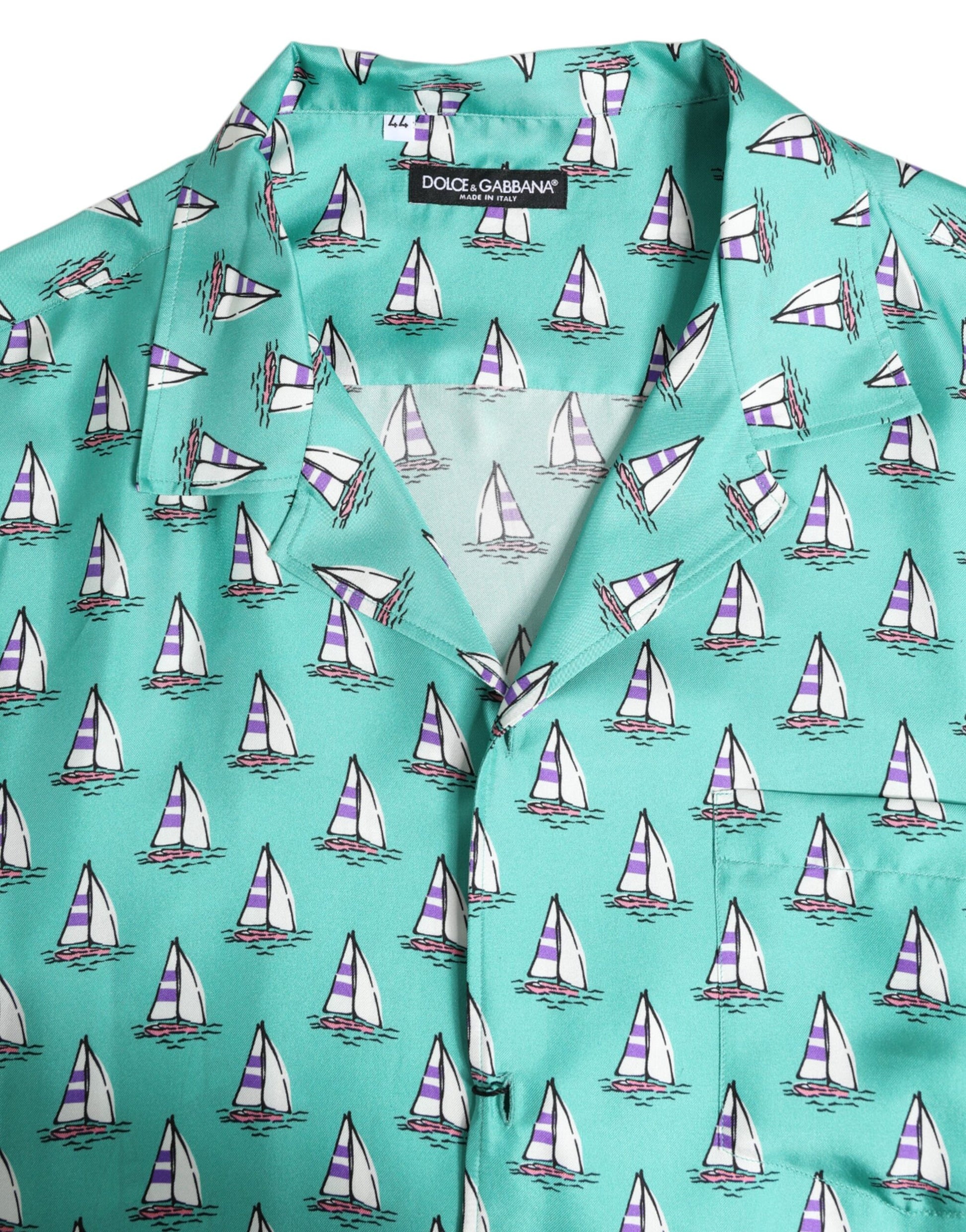 Dolce & Gabbana Green Printed Short Sleeves Casual Shirt Dolce & Gabbana