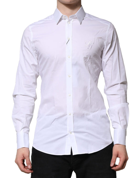 Dolce & Gabbana White Cotton GOLD Long Sleeves Formal Shirt Dolce & Gabbana