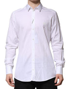 Dolce & Gabbana White Cotton GOLD Long Sleeves Formal Shirt Dolce & Gabbana