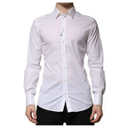 Dolce & Gabbana White Cotton GOLD Long Sleeves Formal Shirt