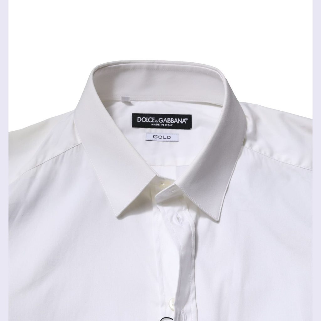 Dolce & Gabbana White Cotton GOLD Long Sleeves Formal Shirt