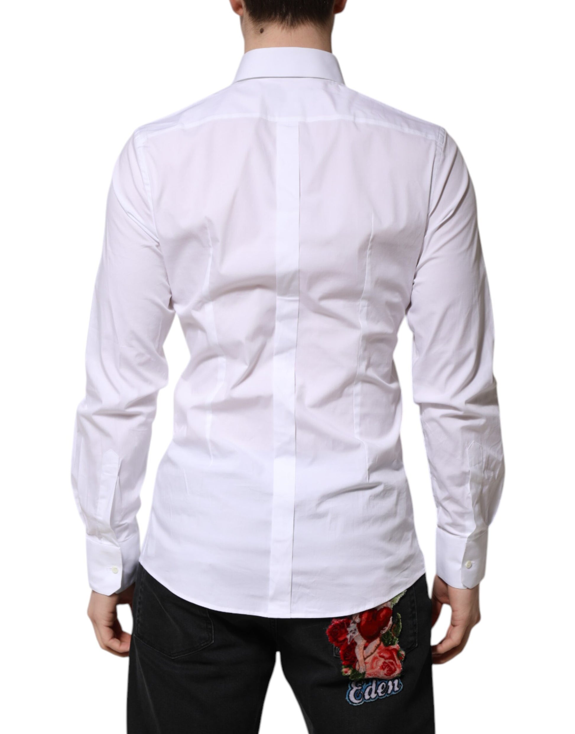 Dolce & Gabbana White Cotton GOLD Long Sleeves Formal Shirt Dolce & Gabbana