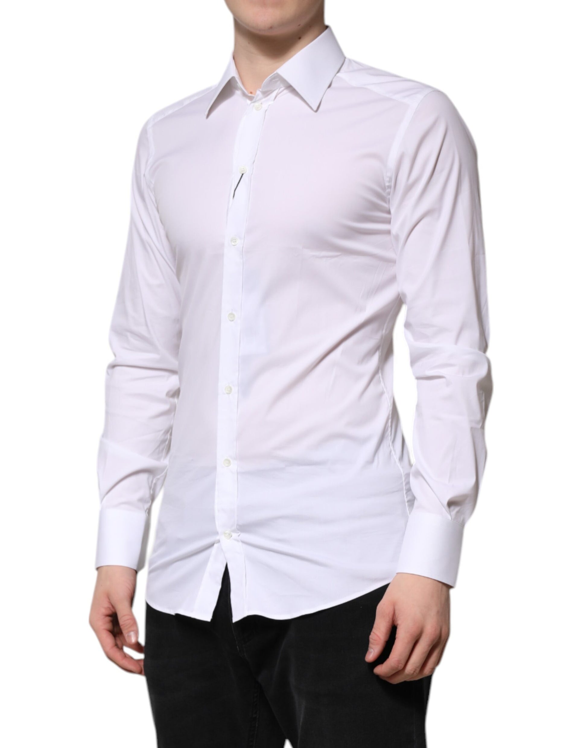Dolce & Gabbana White Cotton GOLD Long Sleeves Formal Shirt Dolce & Gabbana