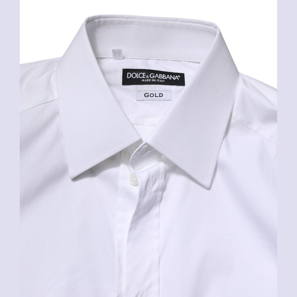 Dolce & Gabbana White Cotton GOLD Long Sleeves Formal Shirt