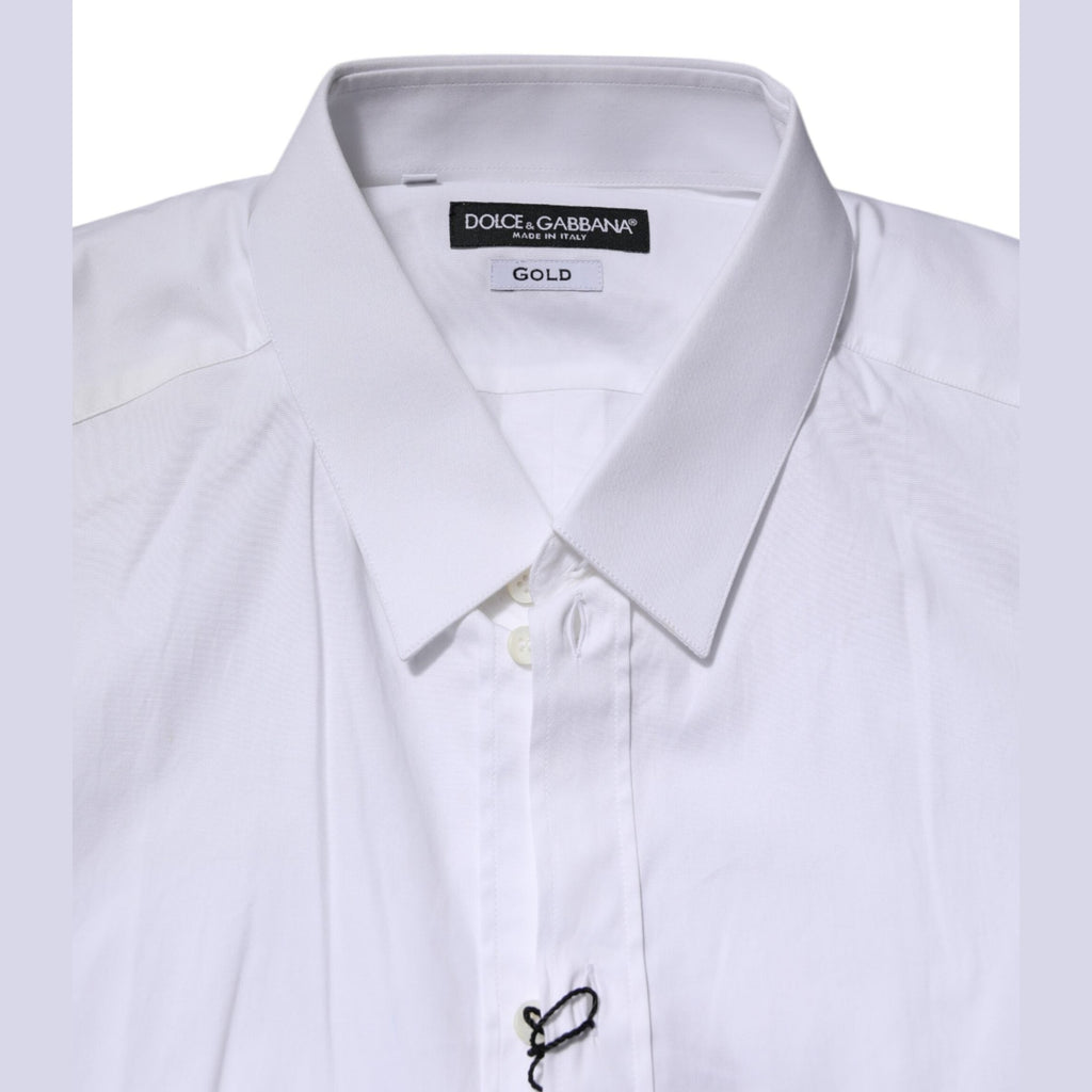 Dolce & Gabbana White Cotton GOLD Long Sleeves Formal Shirt