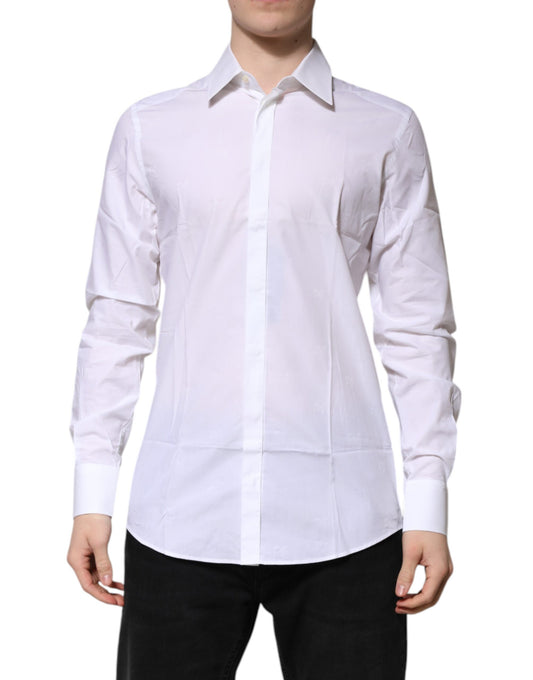 Dolce & Gabbana White Cotton GOLD Long Sleeves Formal Shirt Dolce & Gabbana