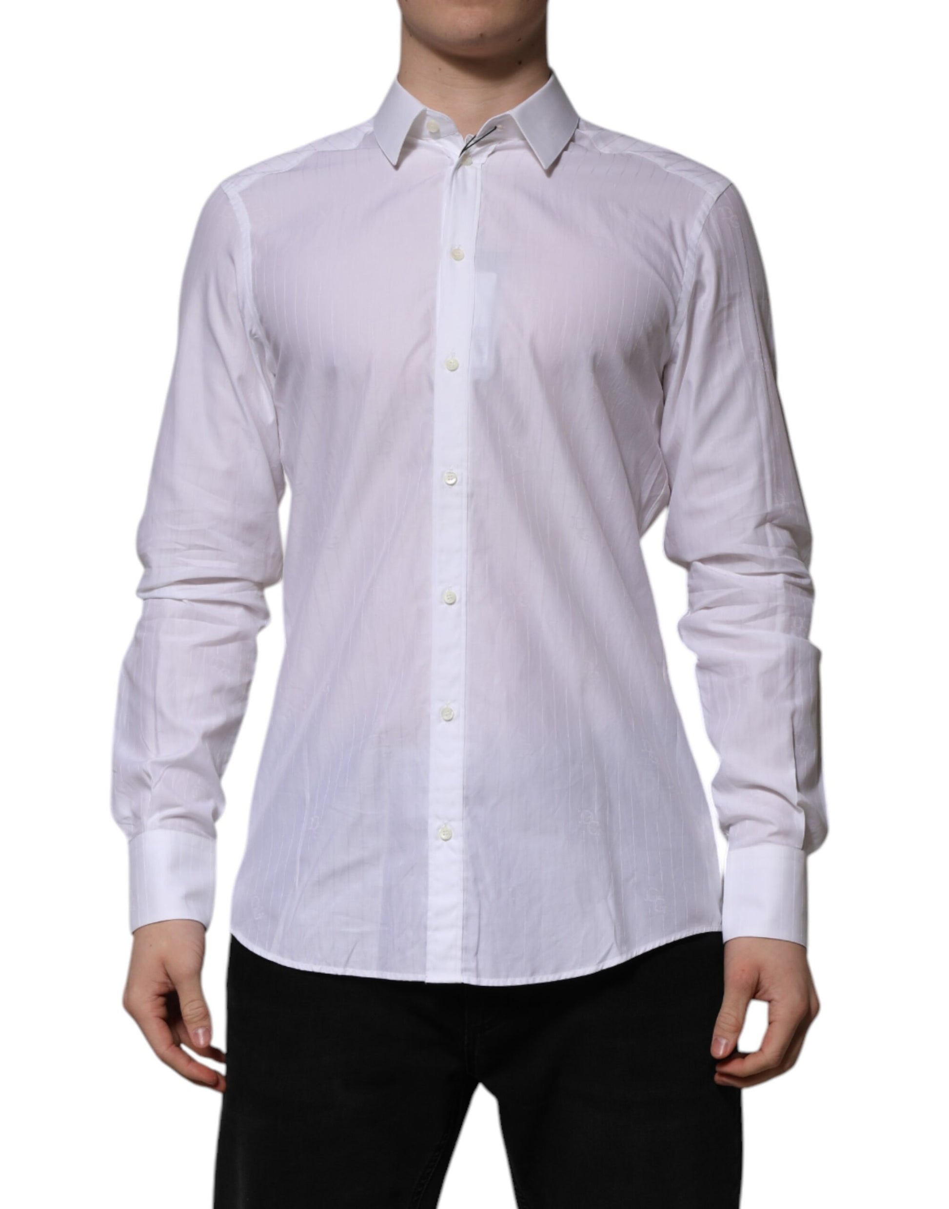 Dolce & Gabbana White Cotton MARTINI Long Sleeve Formal Shirt Dolce & Gabbana